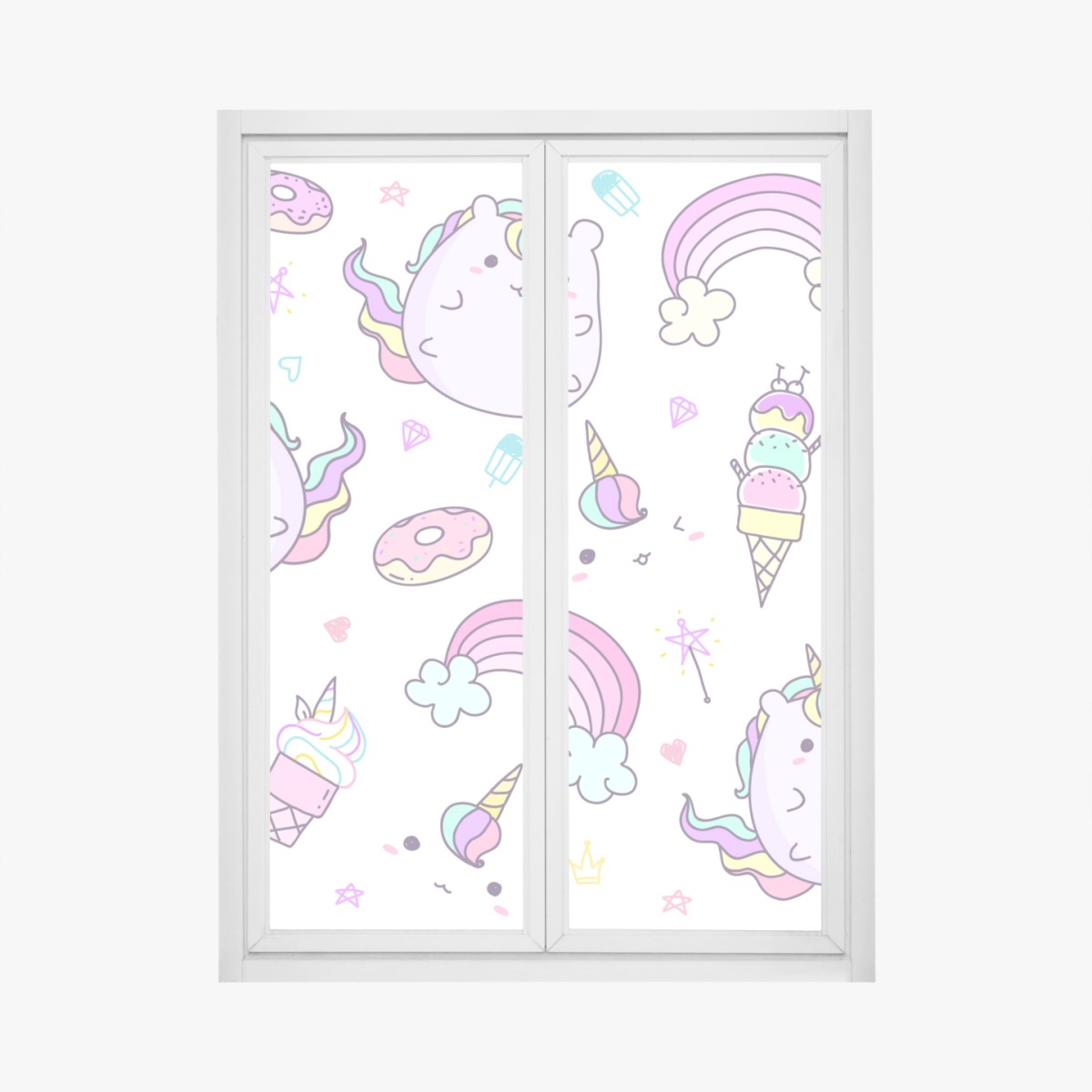 Fensteraufkleber verspieltes pastell-einhorn-katzenmuster – Wallnifity®