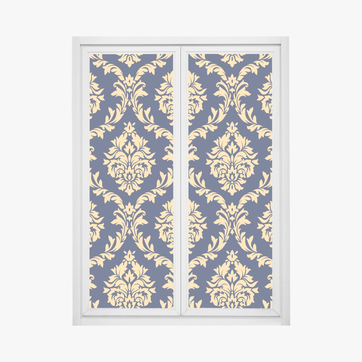 Fensteraufkleber elegantes goldenes damastmuster auf tiefblauem hintergrund – Wallnifity®