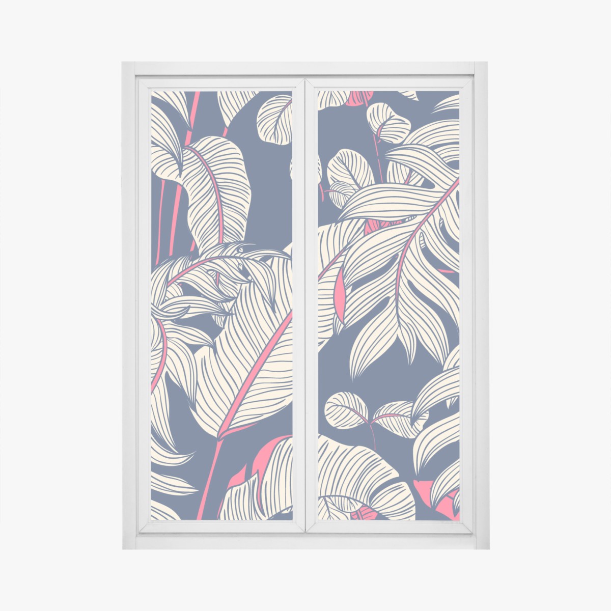 Fensteraufkleber marineblaues tropisches blattmuster – Wallnifity®