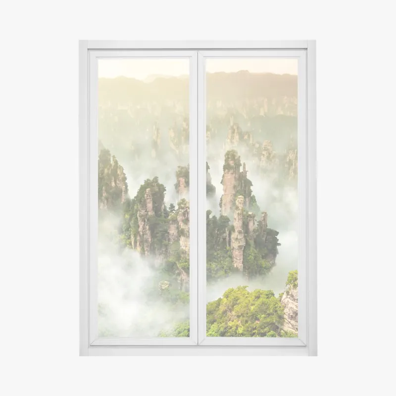 Fensteraufkleber neblige säulen von Zhangjiajie