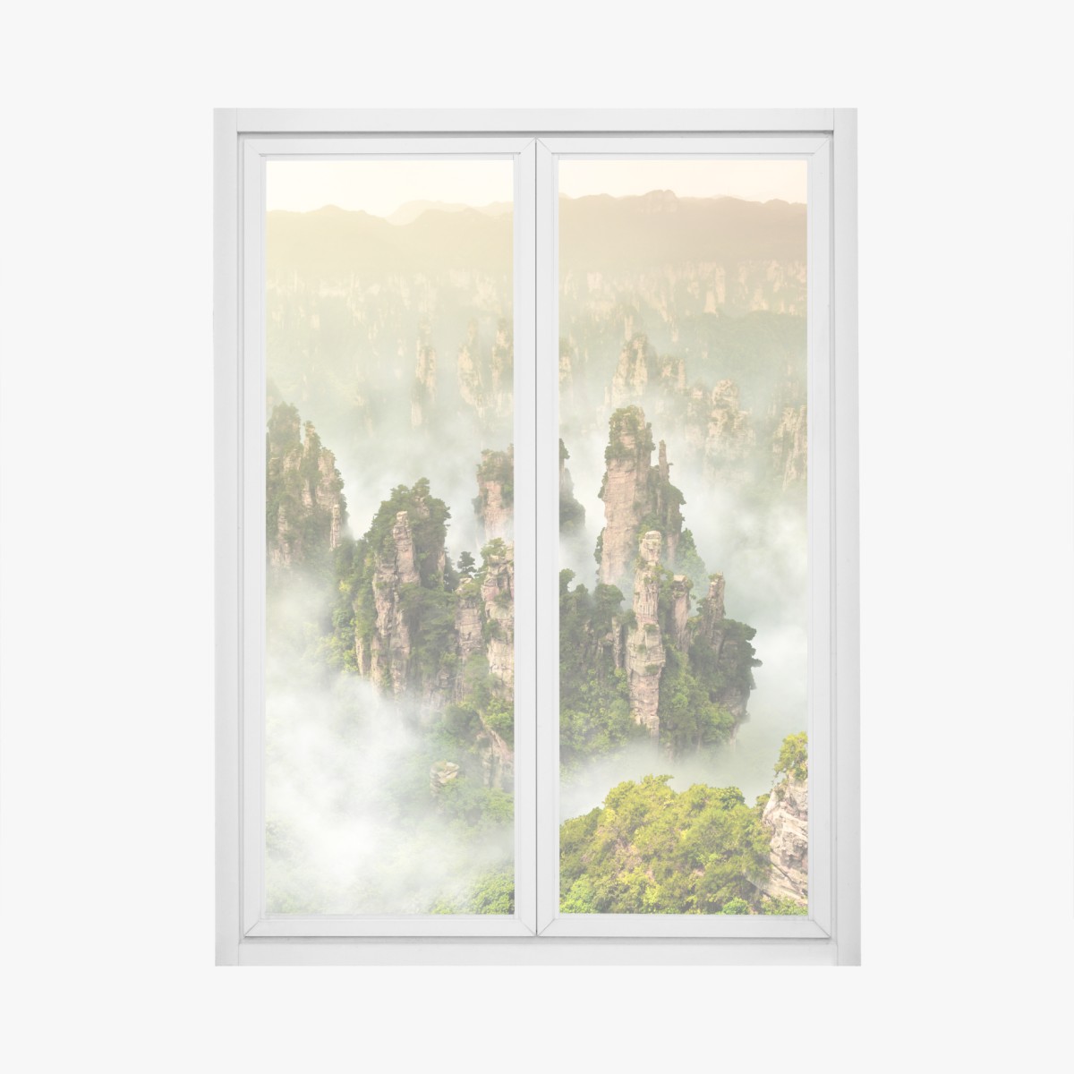 Fensteraufkleber neblige säulen von Zhangjiajie – Wallnifity®