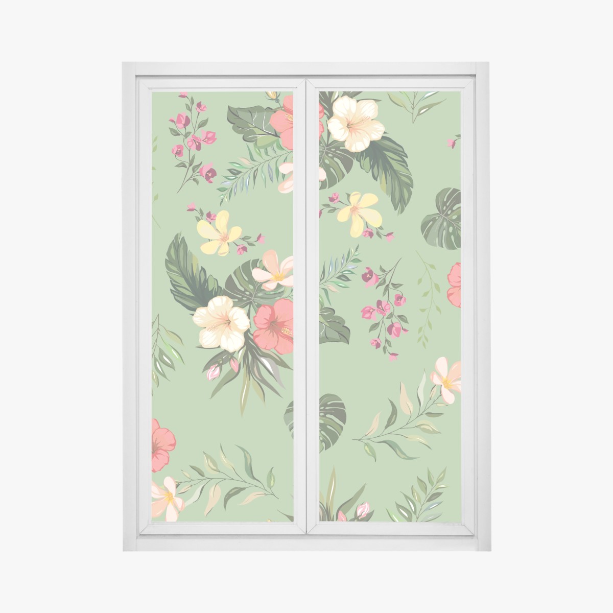 Fensteraufkleber grünes tropisches hibiskusmuster – Wallnifity®