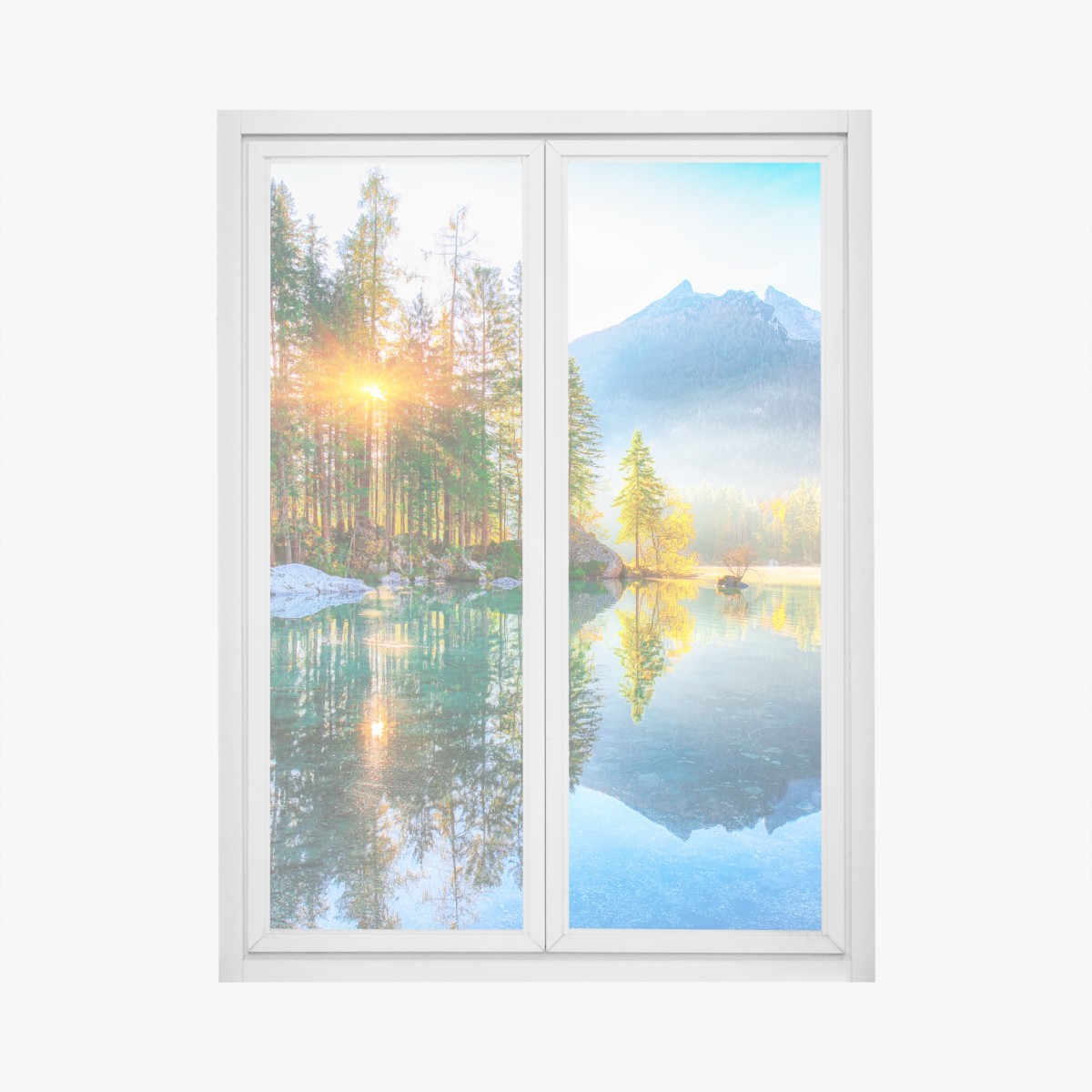 Fensteraufkleber Hintersee herbstlicher sonnenaufgang über dem türkisfarbenen see – Wallnifity®