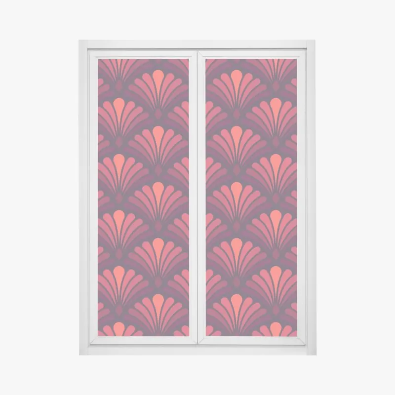 Fensteraufkleber geometrisches art-déco fächermuster in warmen rot- und violetttönen
