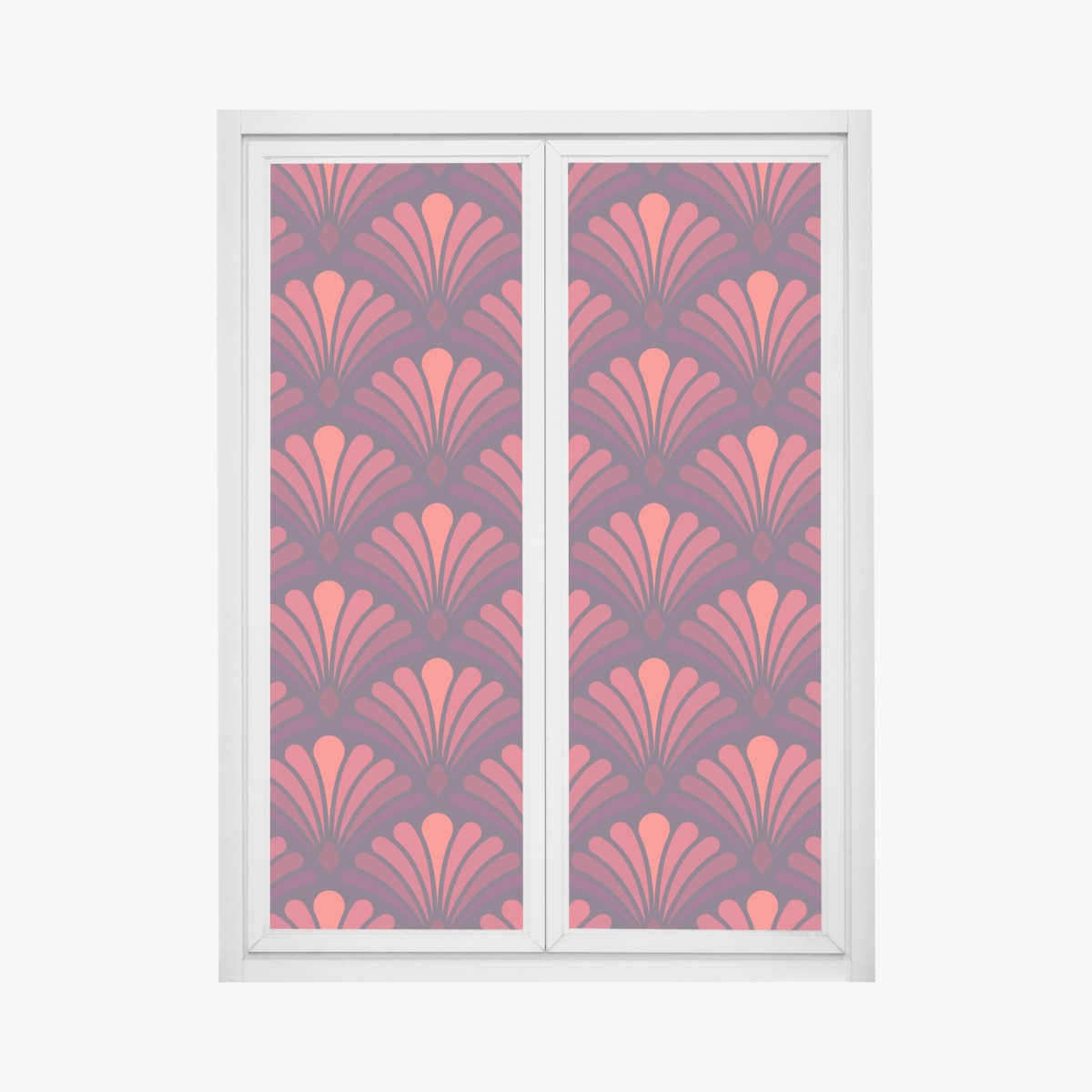 Fensteraufkleber geometrisches art-déco fächermuster in warmen rot- und violetttönen – Wallnifity®