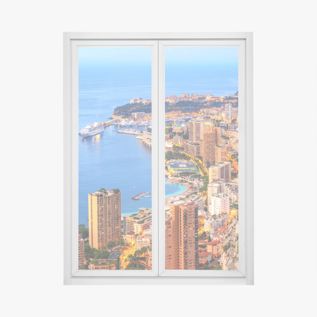 Fensteraufkleber Monaco küstenstadt panorama bei dämmerung – Wallnifity®