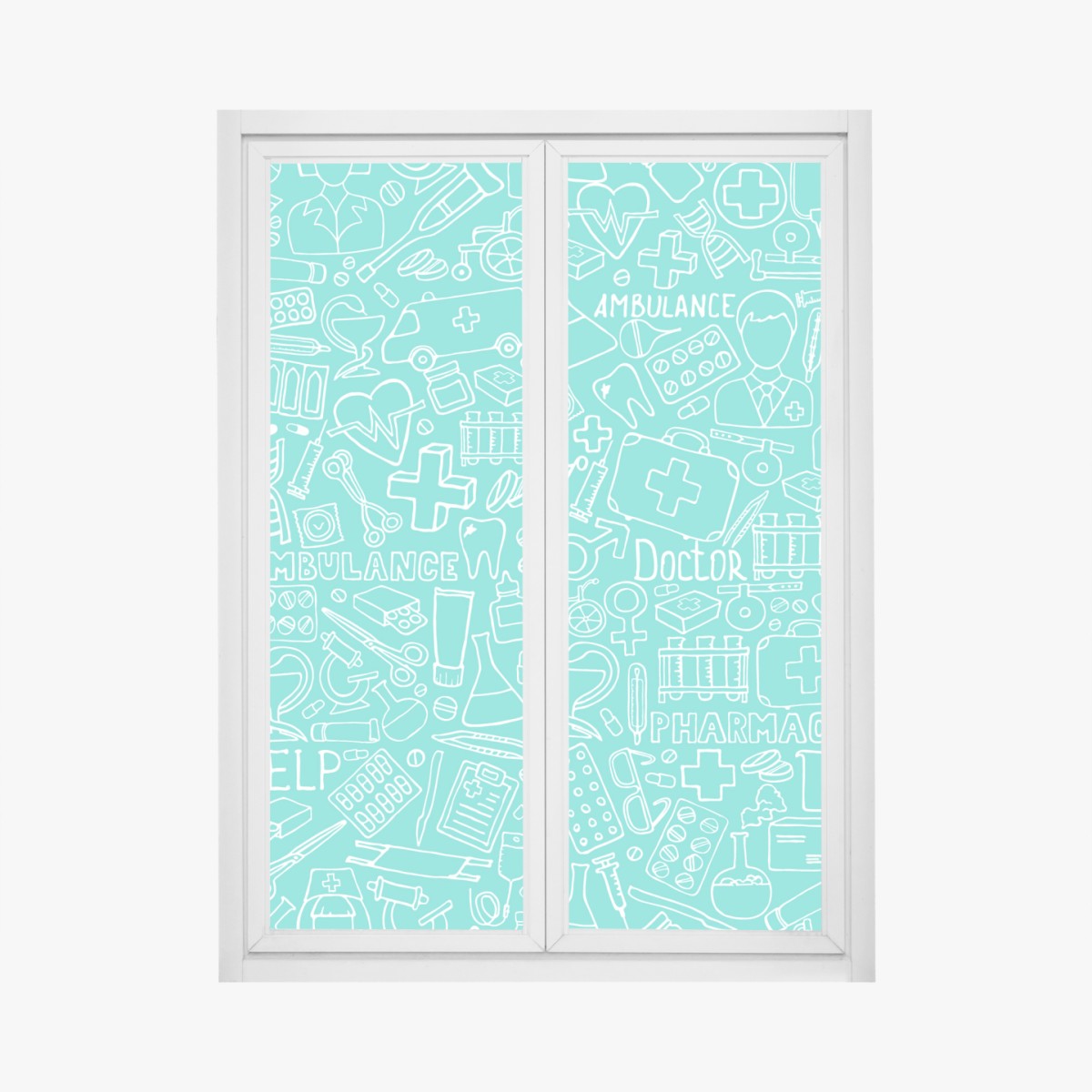 Fensteraufkleber türkises nahtloses muster mit medizinischen icons – Wallnifity®