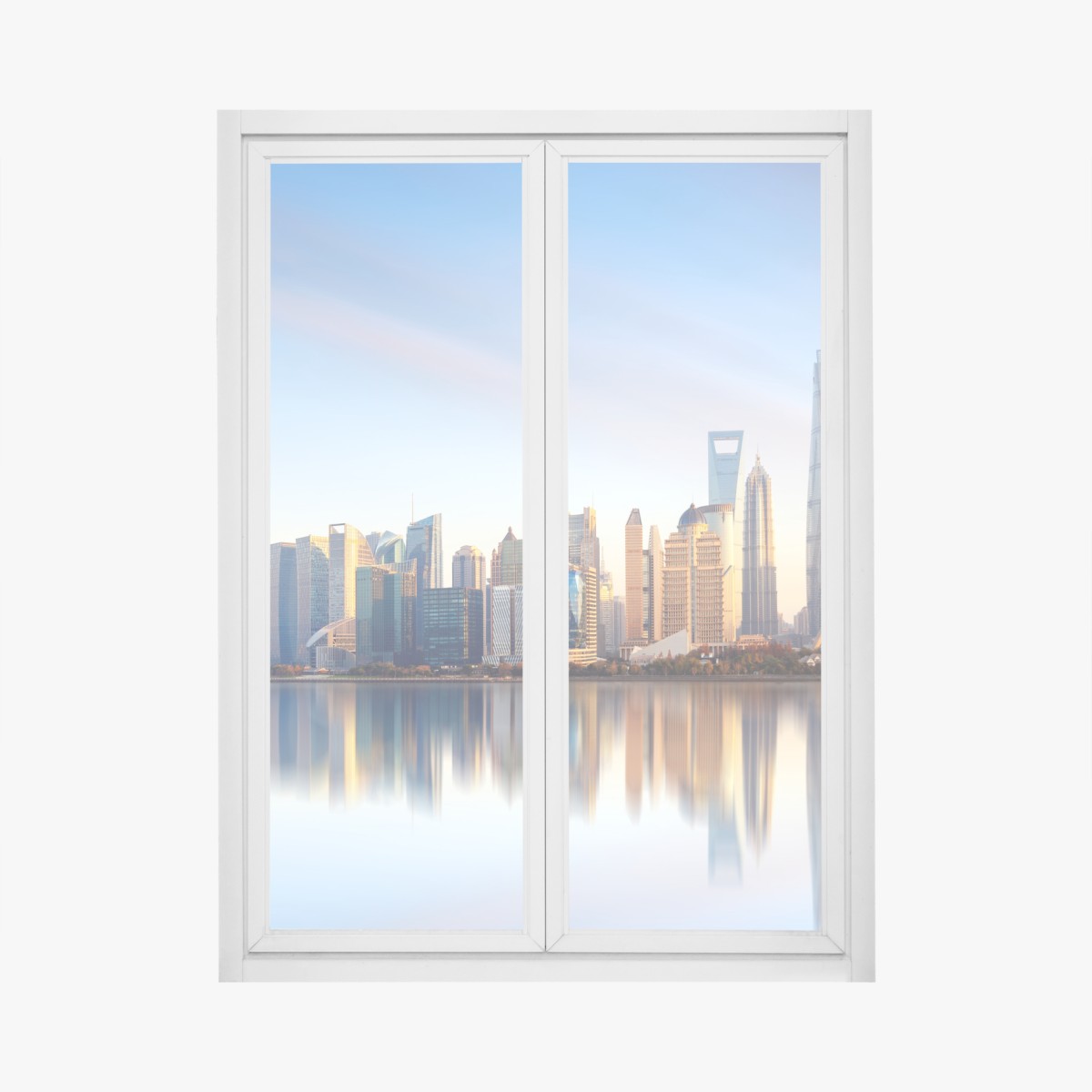 Fensteraufkleber Shanghai skyline spiegelung bei sonnenaufgang – Wallnifity®