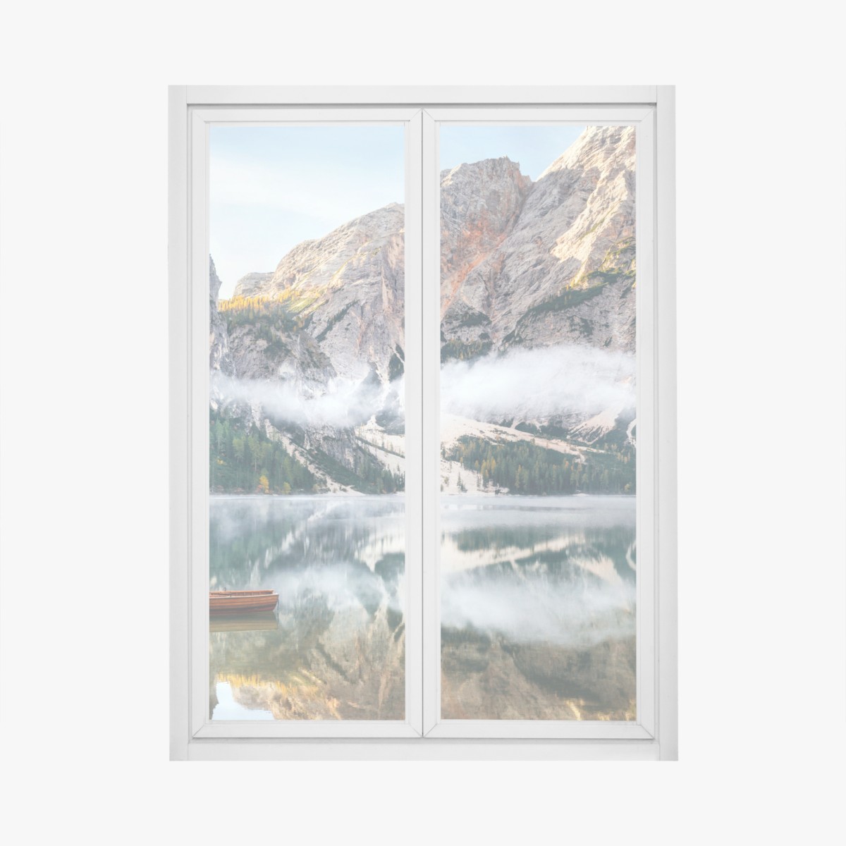 Fensteraufkleber nebliger alpensee mit spiegelung – Wallnifity®