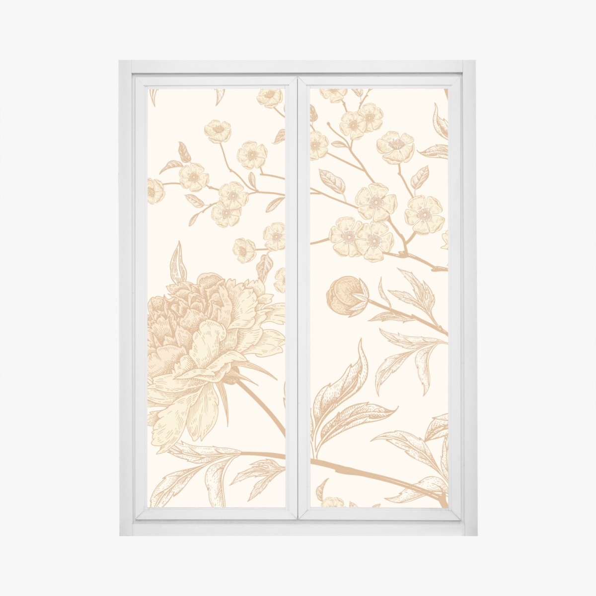 Fensteraufkleber vintage beiges blumenmuster mit pfingstrosen – Wallnifity®