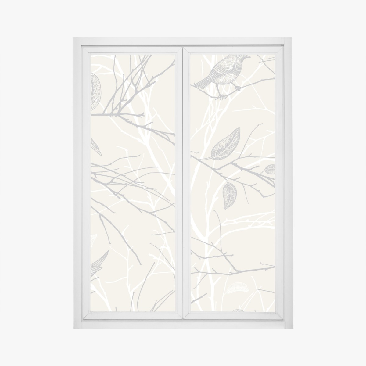 Fensteraufkleber zartes beiges muster mit vögeln und ästen – Wallnifity®