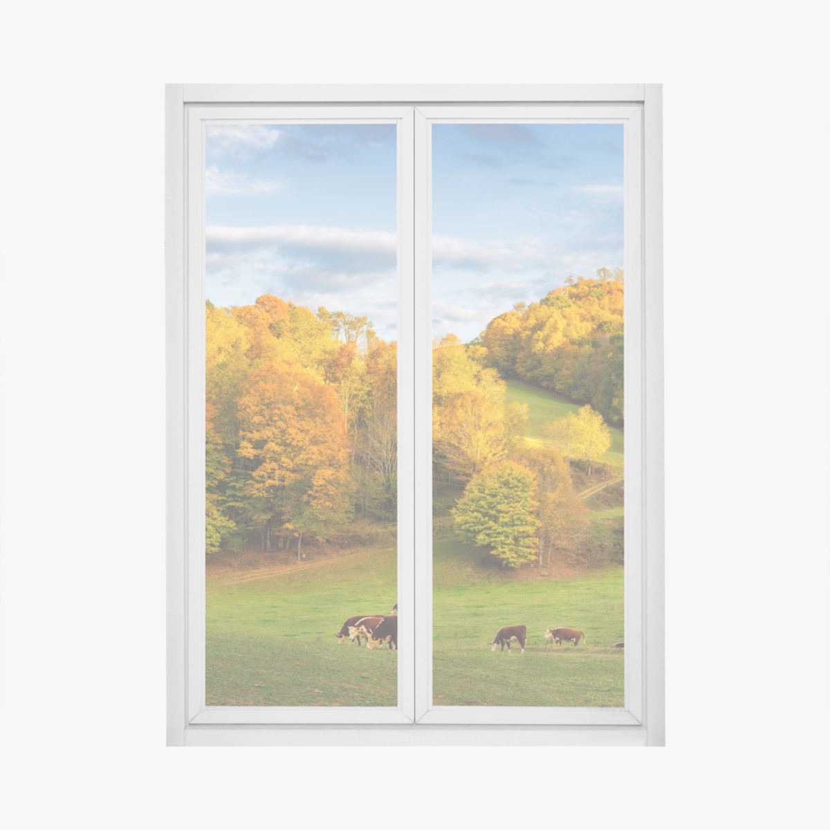 Fensteraufkleber herbstliche landschaft mit roter scheune – Wallnifity®