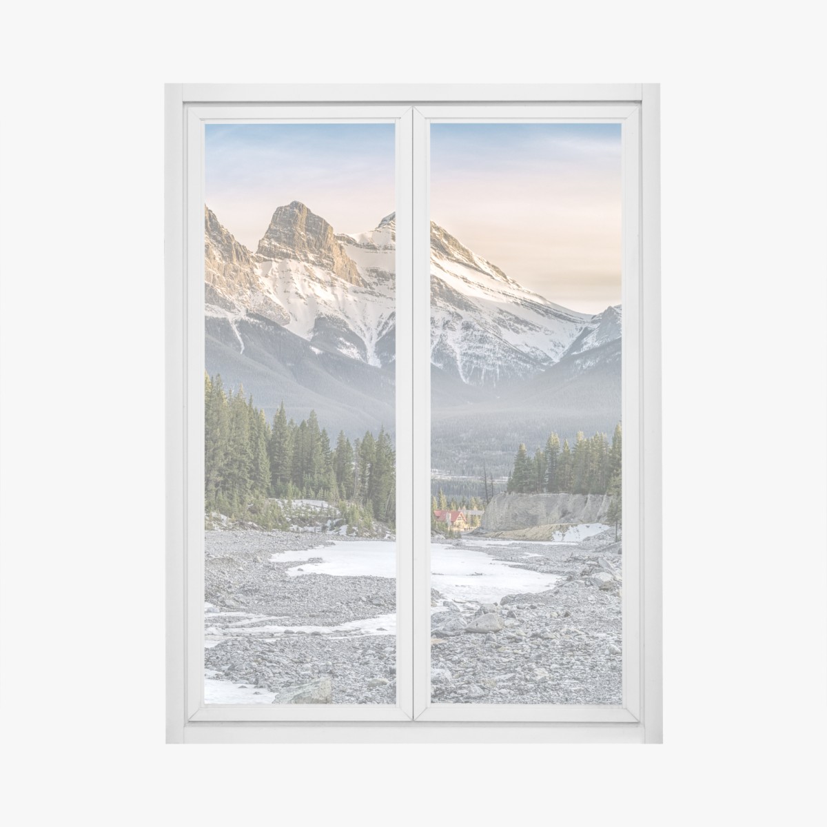Fensteraufkleber majestätische berggipfel und kiefernwald – Wallnifity®