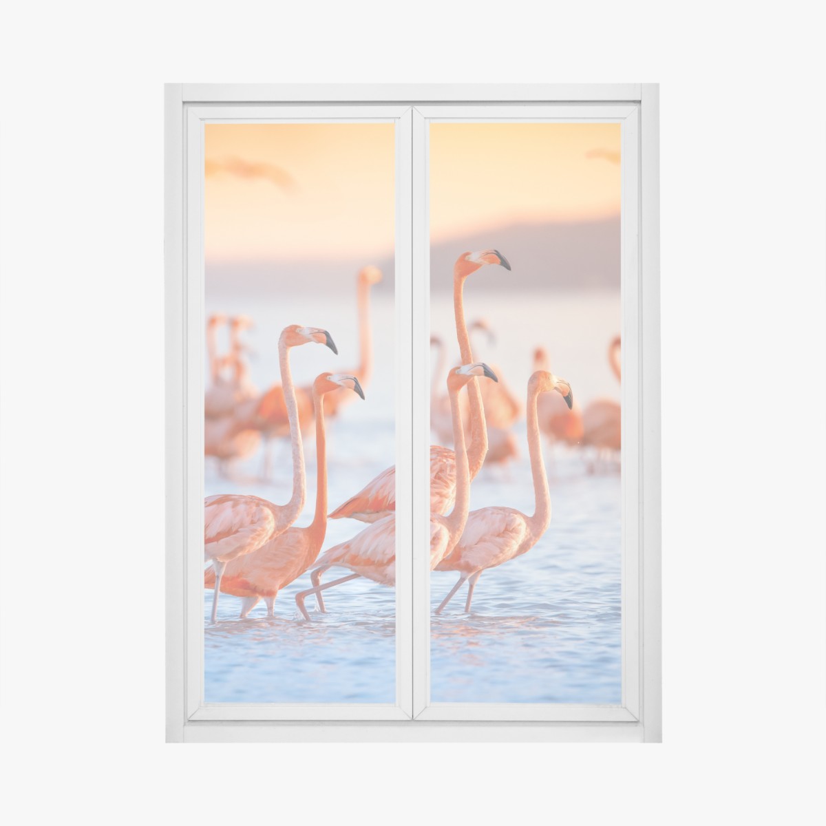 Fensteraufkleber rosa flamingos bei sonnenuntergang – Wallnifity®