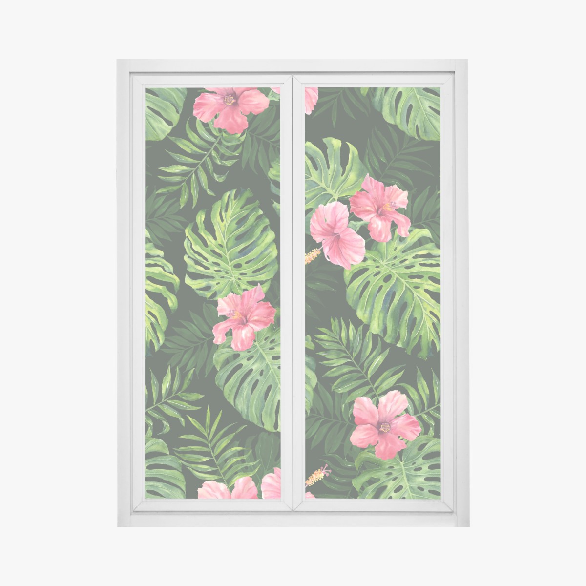 Fensteraufkleber tropisches monstera- und hibiskus-motiv – Wallnifity®