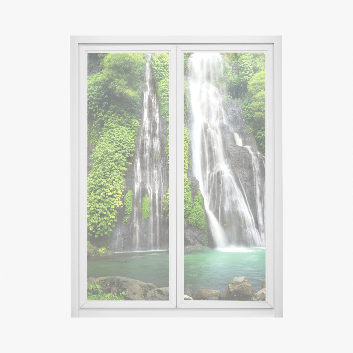 Fensteraufkleber ruhiger wasserfall im smaragdgrünen wald – Wallnifity®
