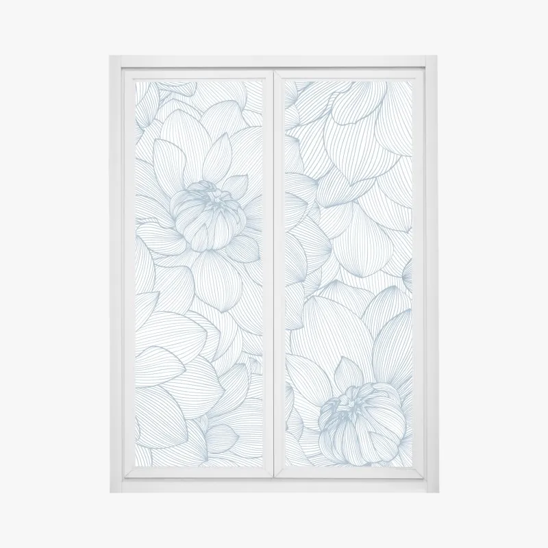 Fensteraufkleber zartes blaues blumenlinienmuster
