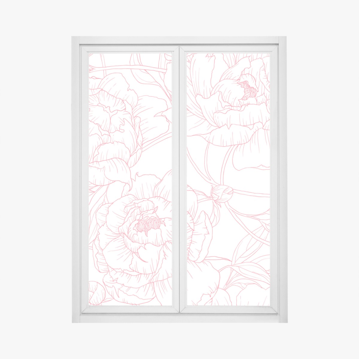Fensteraufkleber zartes rosa paeonien-line-art-muster – Wallnifity®