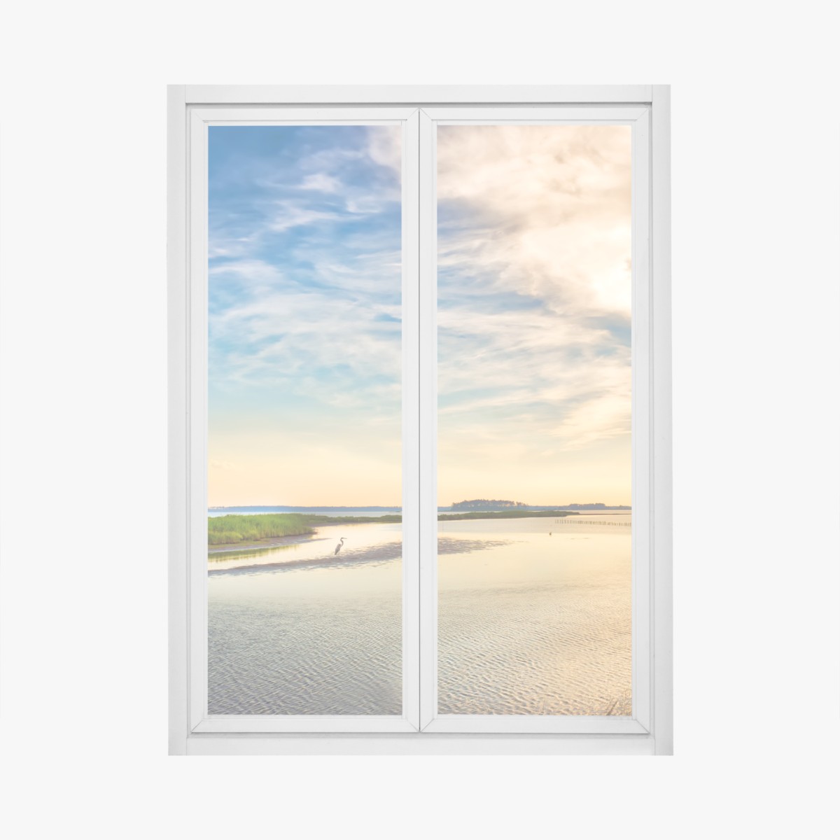 Fensteraufkleber graureiher in der Chesapeake-Bucht bei sonnenuntergang – Wallnifity®