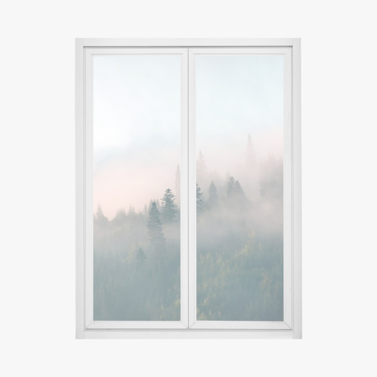 Fensteraufkleber nebliger morgenwald – Wallnifity®