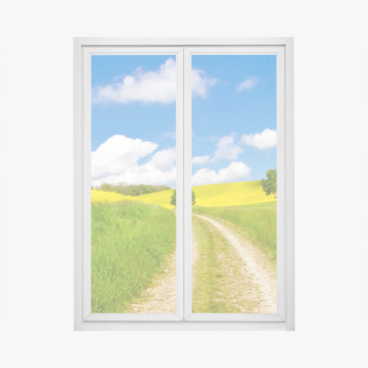 Fensteraufkleber sonniger landeweg durch gelbe felder – Wallnifity®