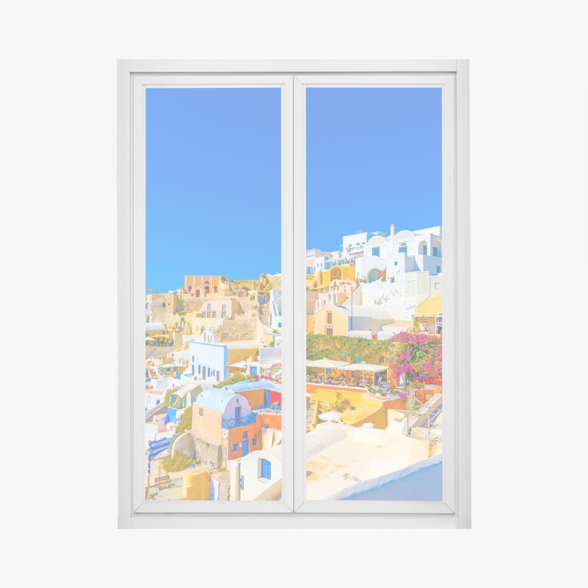 Fensteraufkleber sonniges Dorf Oia, Santorini – Wallnifity®
