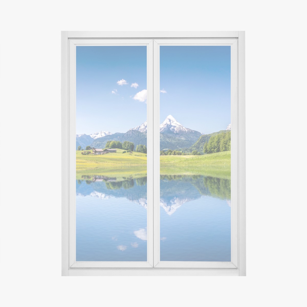 Fensteraufkleber alpenpanorama mit spiegelung im see – Wallnifity®