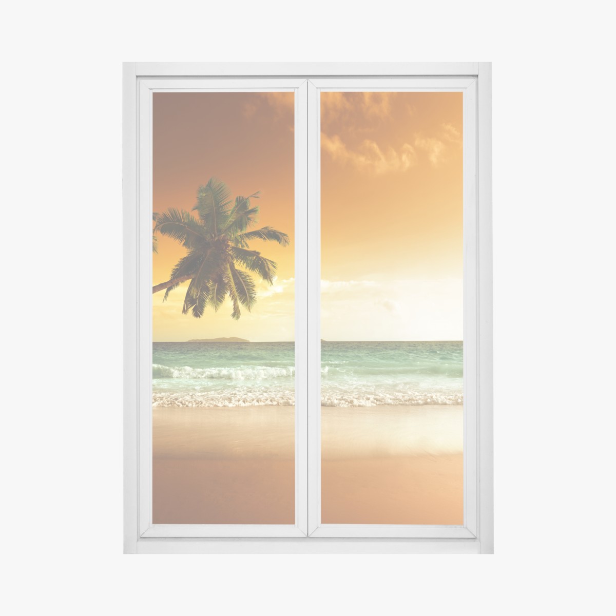 Fensteraufkleber karibischer sonnenuntergang am strand mit palmen – Wallnifity®