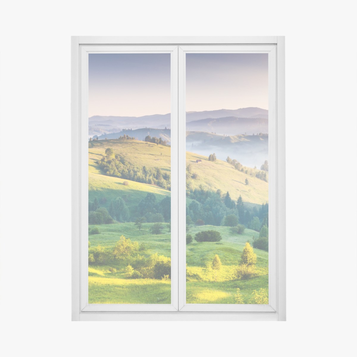 Fensteraufkleber Sonnenuntergang in den Karpaten über sanften grünen Hügeln – Wallnifity®