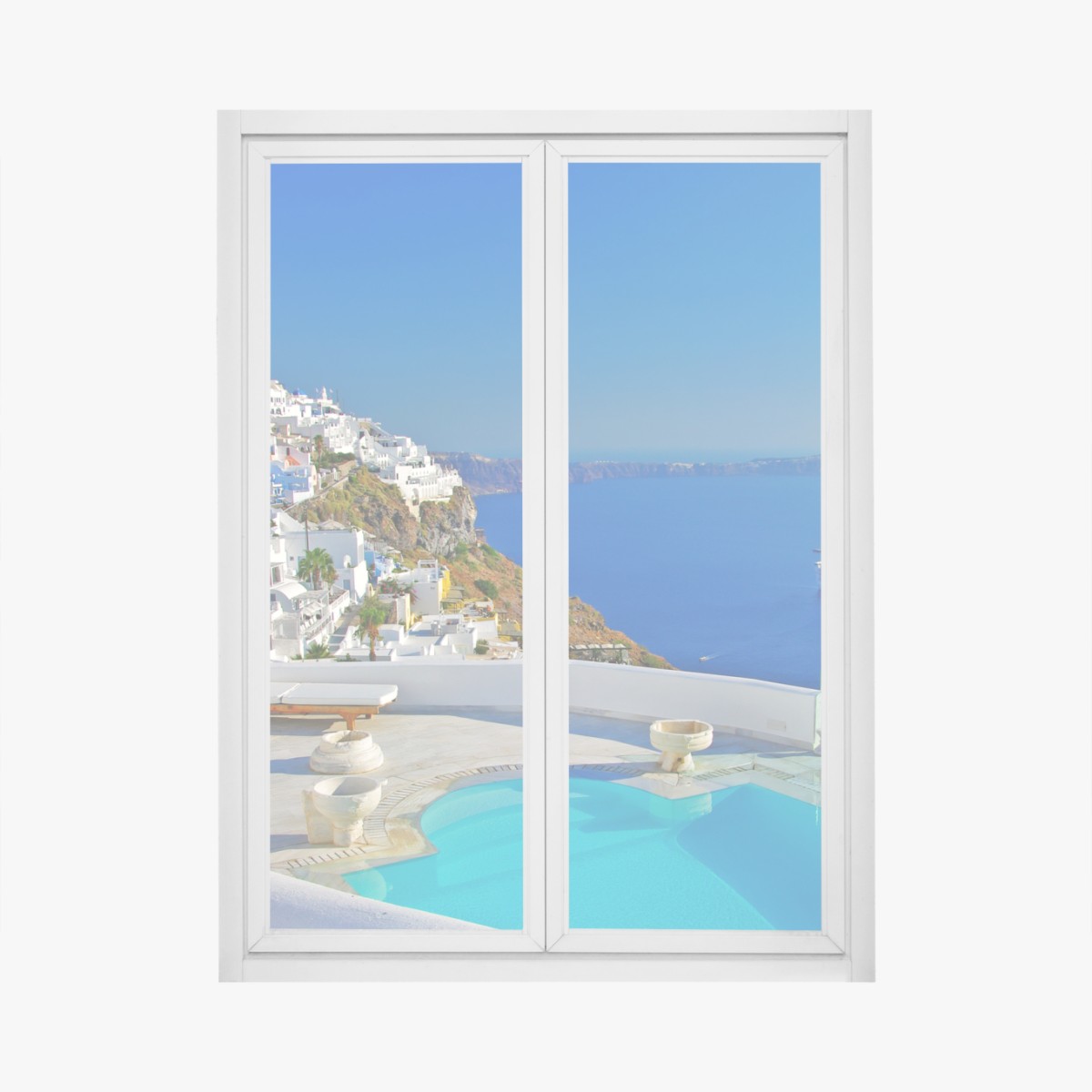Fensteraufkleber Santorini meerblick mit pool – Wallnifity®