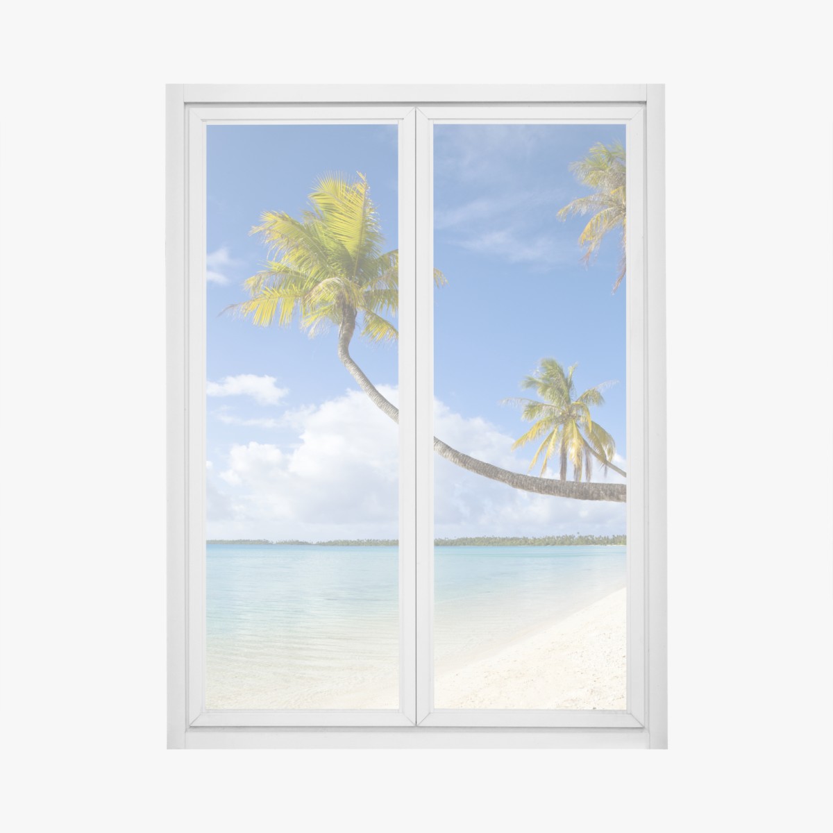 Fensteraufkleber tropischer türkisblauer strand mit geneigter palme – Wallnifity®