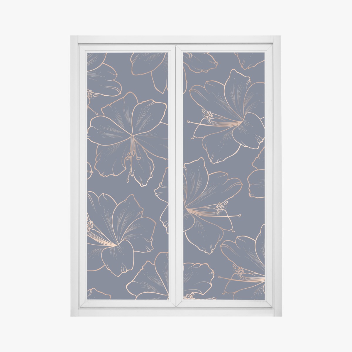 Fensteraufkleber dunkelblaues muster mit goldenen blumenkonturen – Wallnifity®