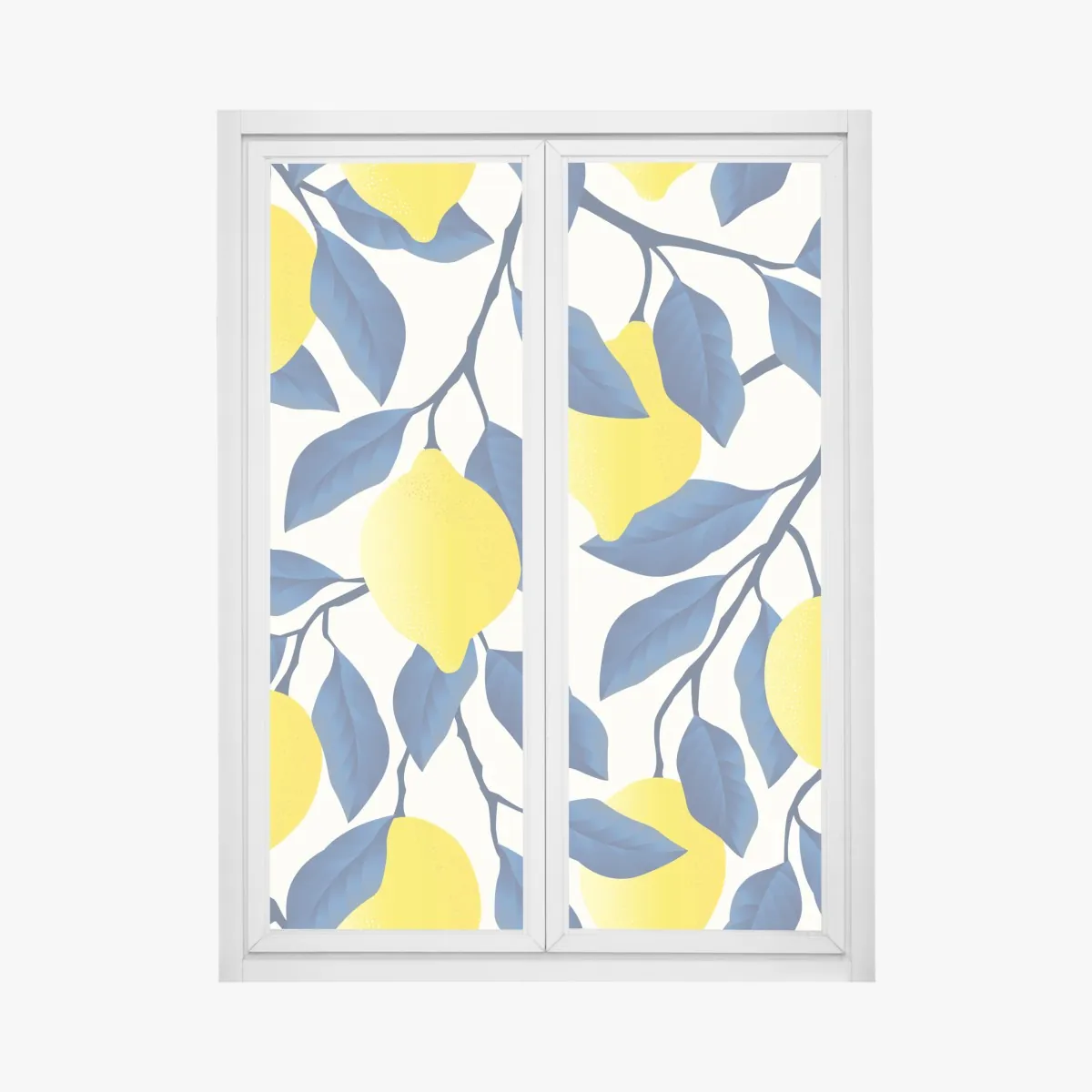 Fensteraufkleber lebhaftes zitronenmuster mit blauen blättern – Wallnifity®