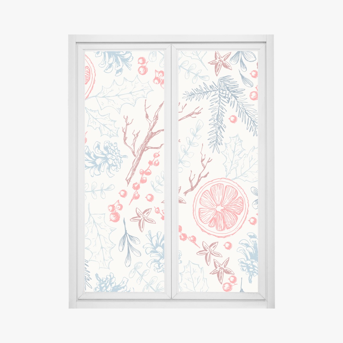 Fensteraufkleber handgezeichnetes winterliches botanisches muster – Wallnifity®