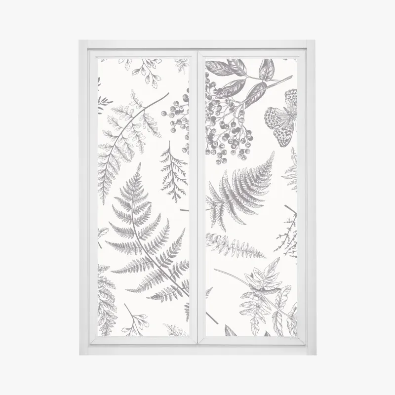 Fensteraufkleber monochromes botanisches blättermuster