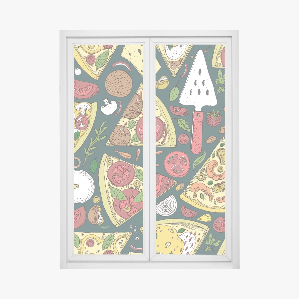 Fensteraufkleber buntes muster mit pizzastücken – Wallnifity®