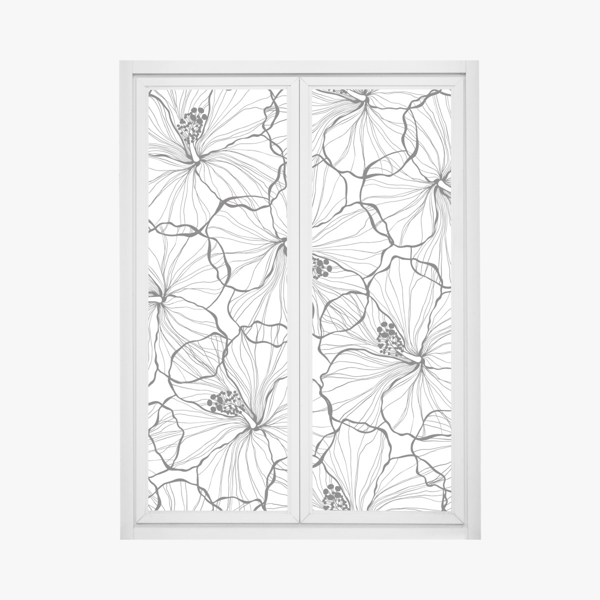 Fensteraufkleber schwarzweißes hibiskus line art muster – Wallnifity®