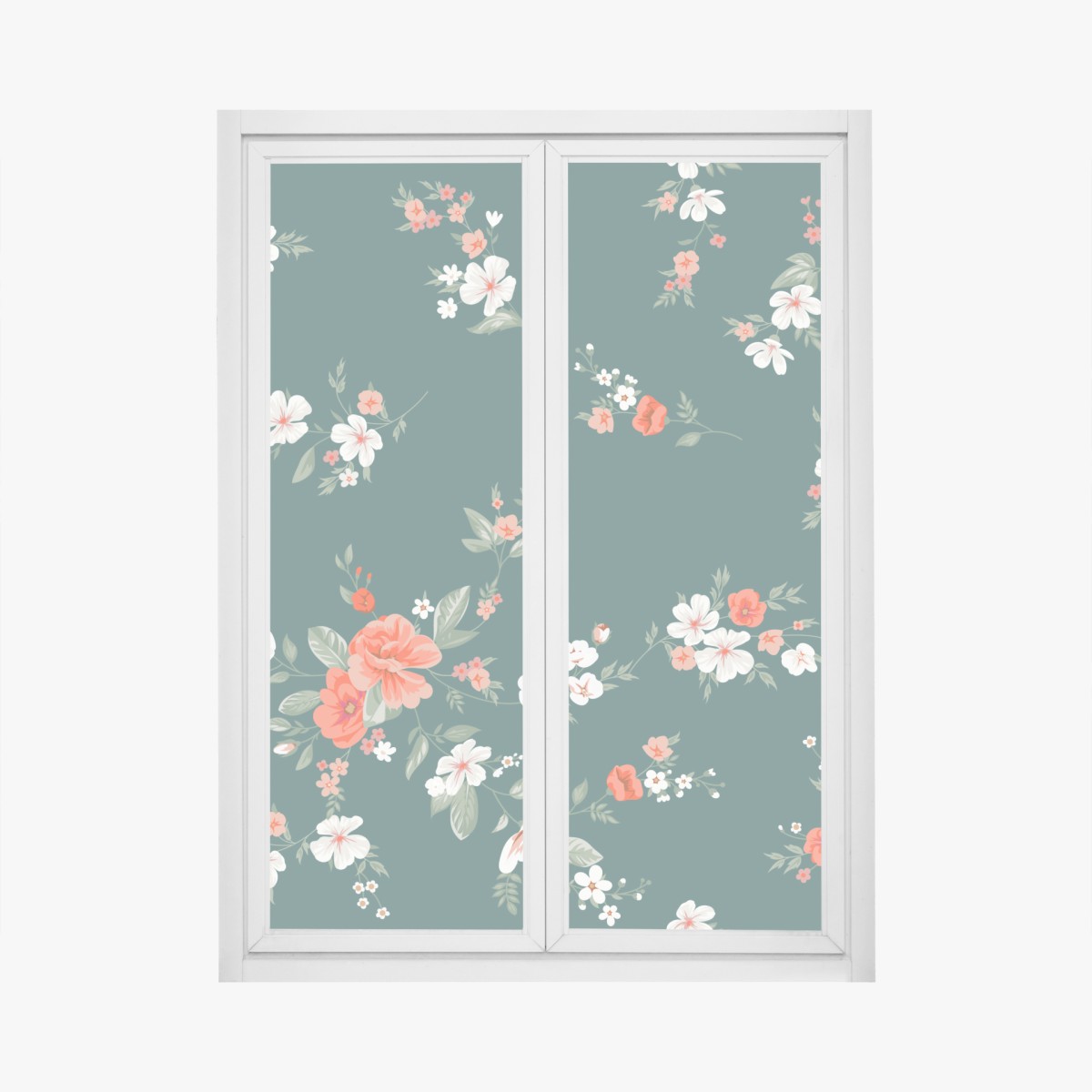 Fensteraufkleber vintage korallenblumenmuster auf tiefgrünem hintergrund – Wallnifity®