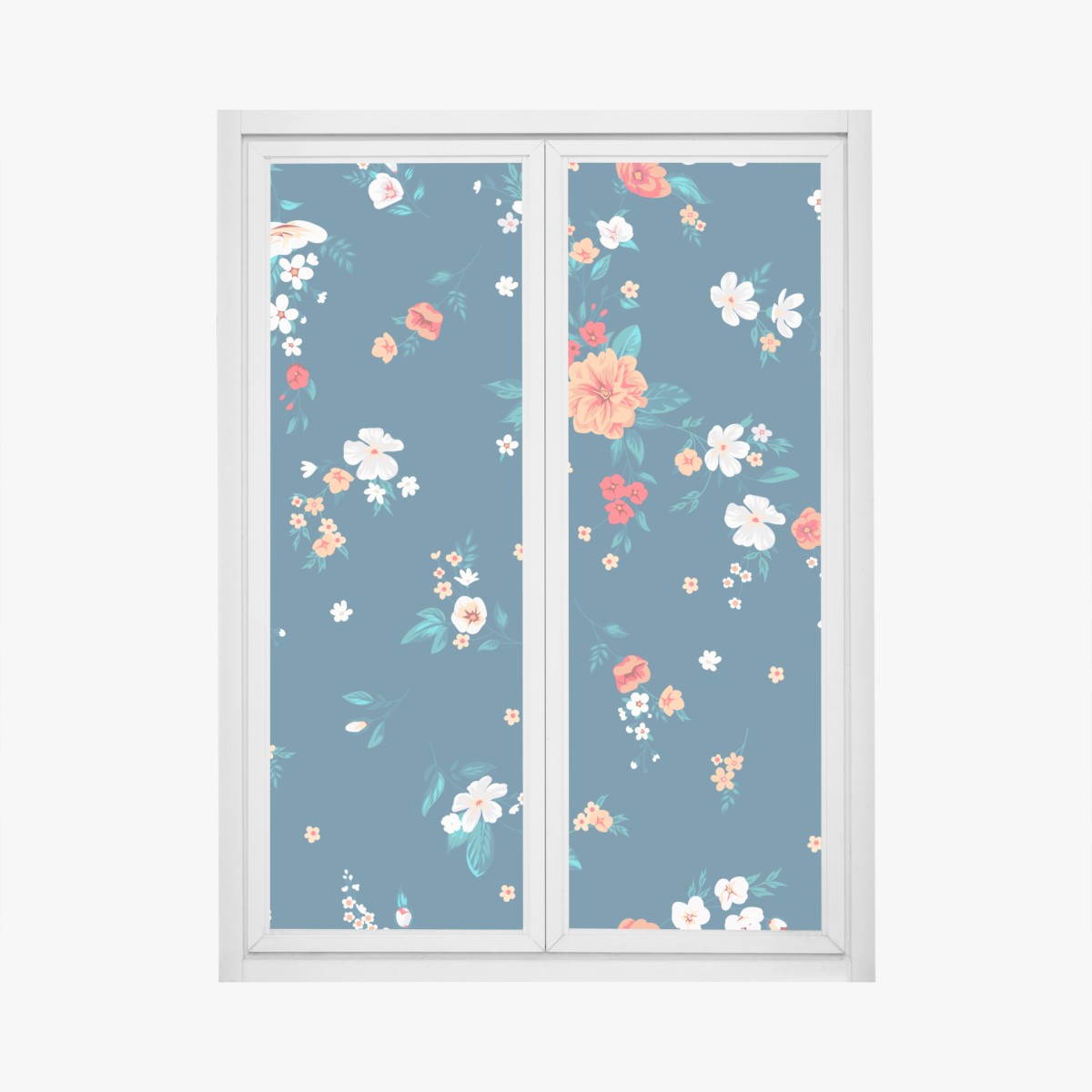 Fensteraufkleber zartes verstreutes blumenmuster auf tiefem türkis – Wallnifity®
