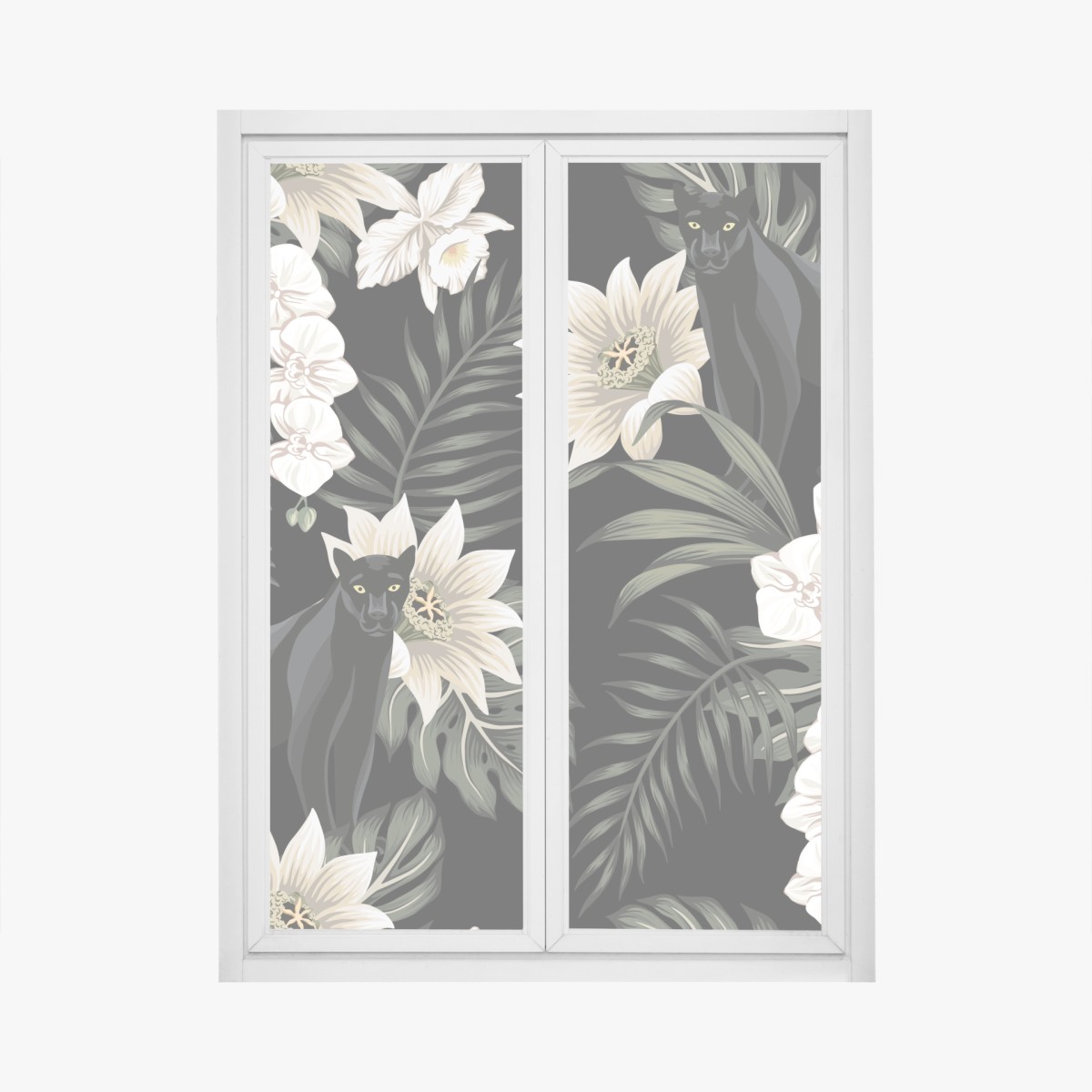 Fensteraufkleber botanisches muster mit schwarzem panther – Wallnifity®