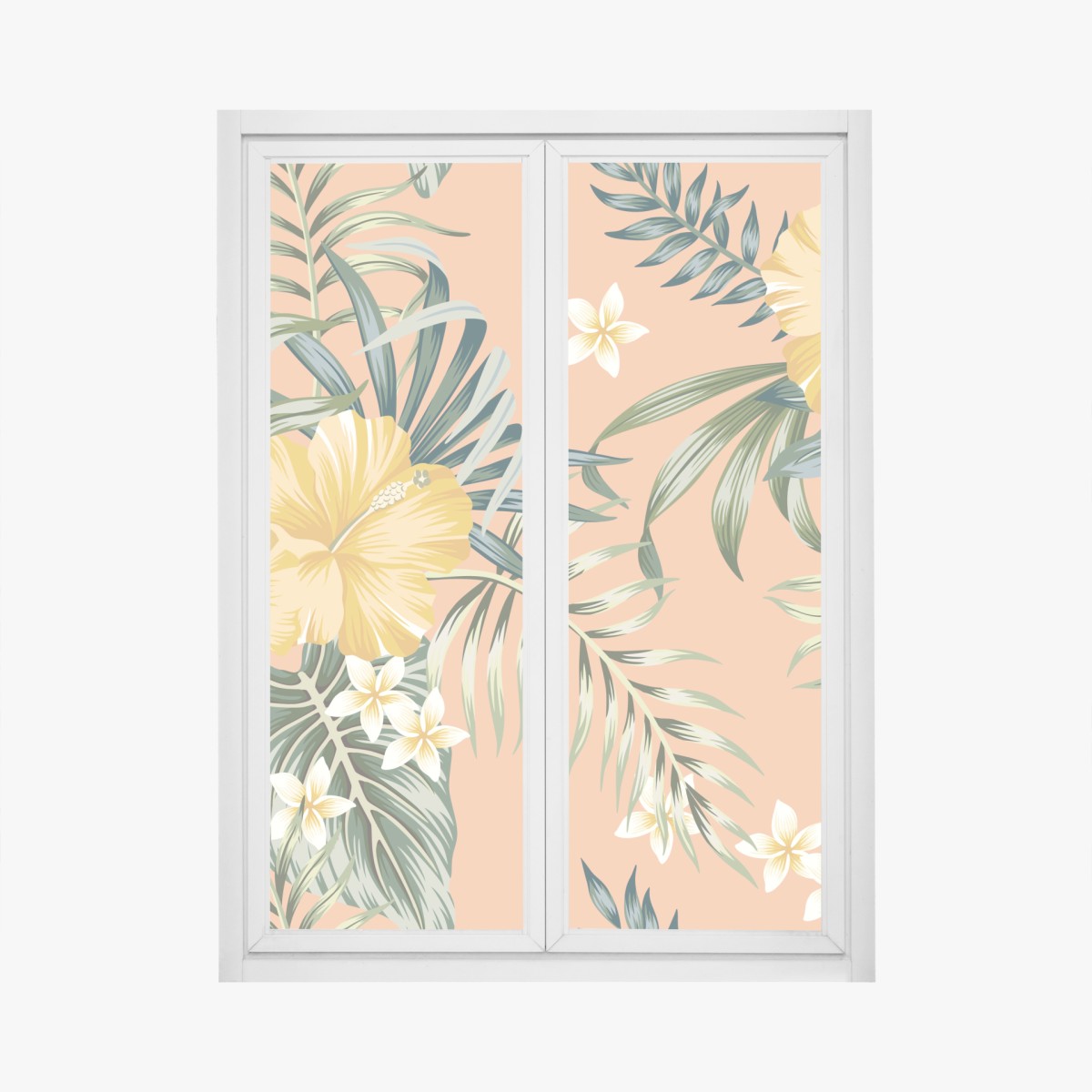 Fensteraufkleber tropisches hibiskusmuster auf pfirsichfarbenem hintergrund – Wallnifity®
