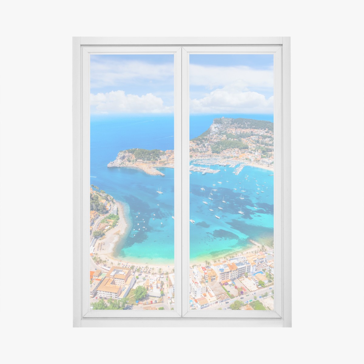 Fensteraufkleber luftaufnahme der bucht von Port de Sóller – Wallnifity®