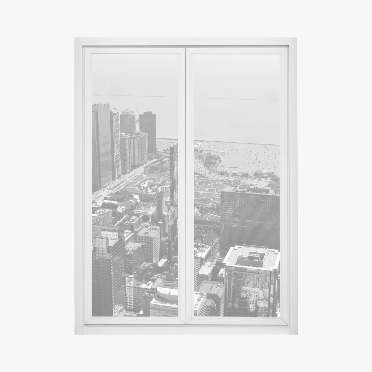 Fensteraufkleber schwarzweißes stadtpanorama am ufer – Wallnifity®