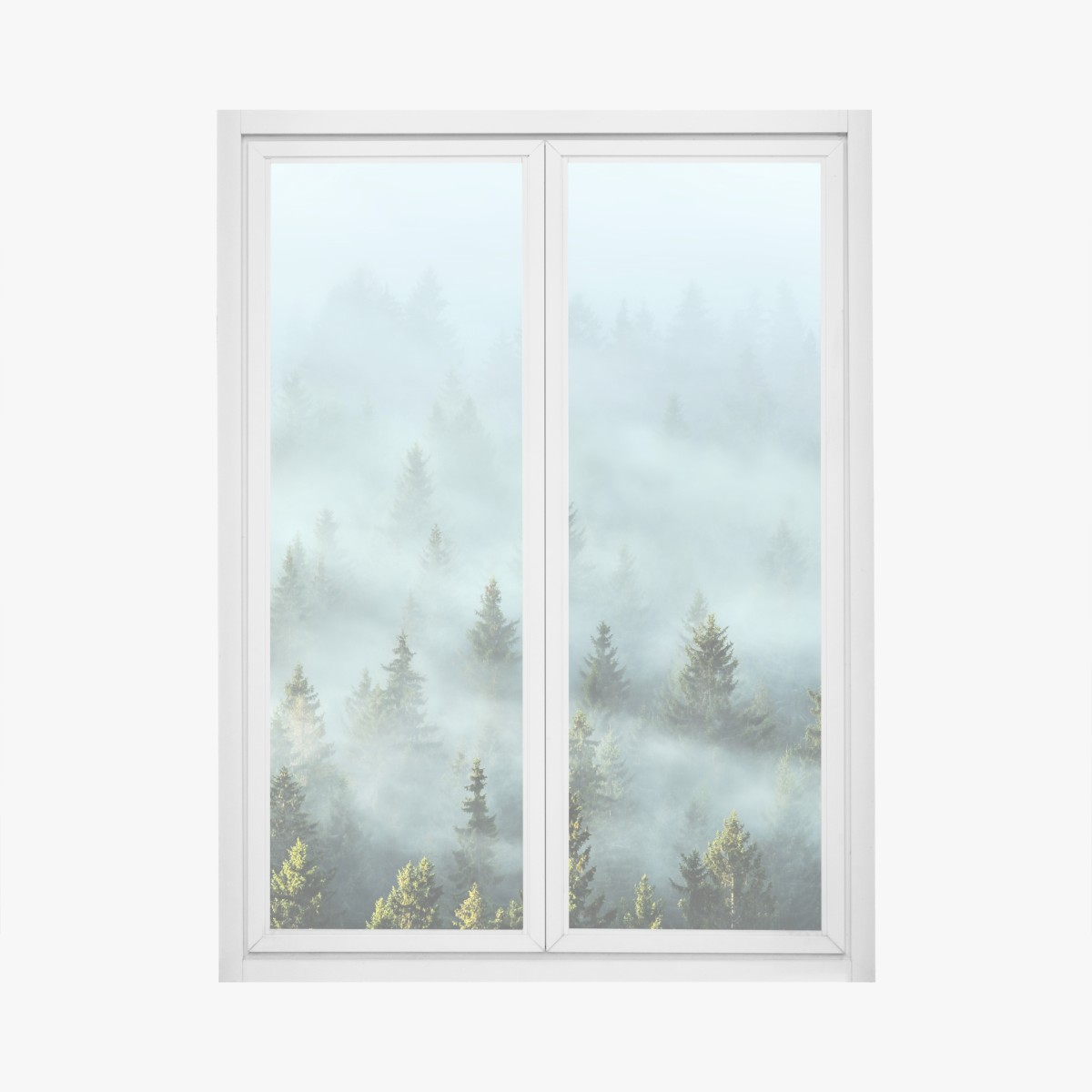 Fensteraufkleber nebliger fichtenwald am morgen – Wallnifity®