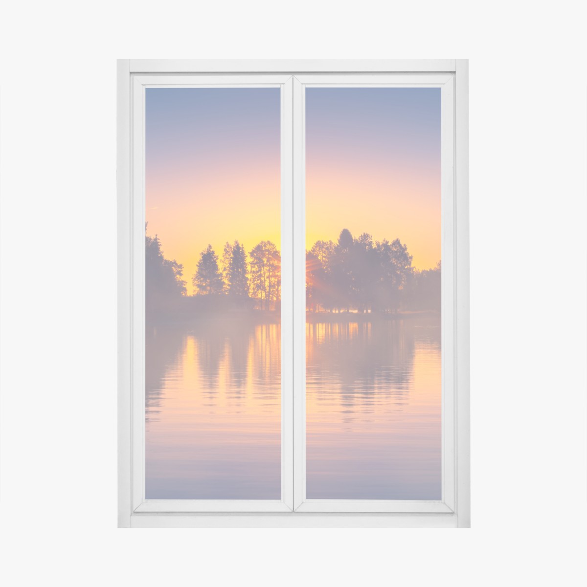 Fensteraufkleber nebliger sonnuntergang am see – Wallnifity®