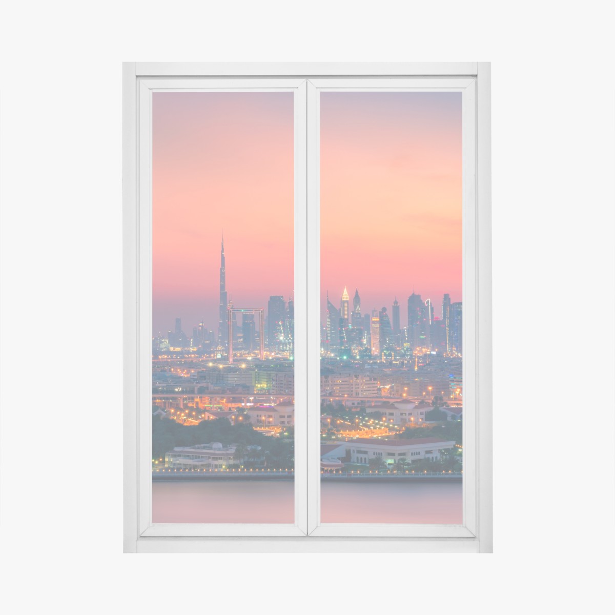 Fensteraufkleber Dubai skyline bei sonnenuntergang – Wallnifity®