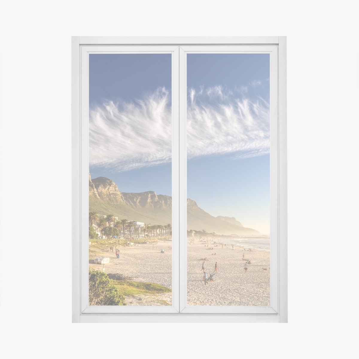 Fensteraufkleber sonnenstrand mit bergkulisse – Wallnifity®