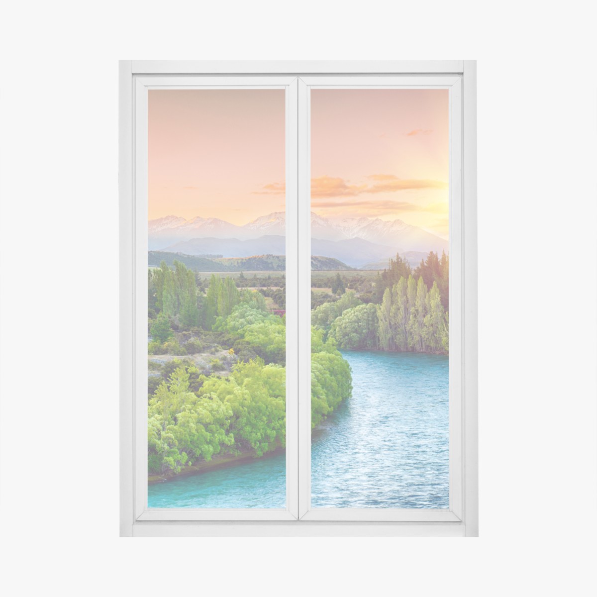 Fensteraufkleber sonnenuntergang über dem Clutha River und den Südalpen – Wallnifity®