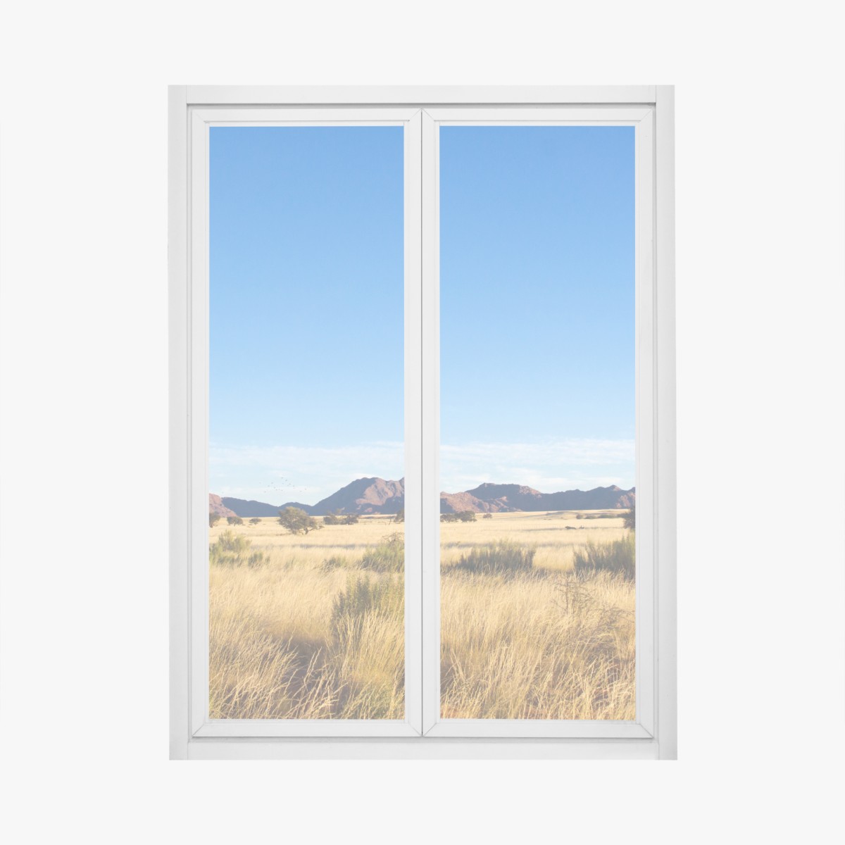 Fensteraufkleber ruhige savannenlandschaft unter klarem blauem himmel – Wallnifity®