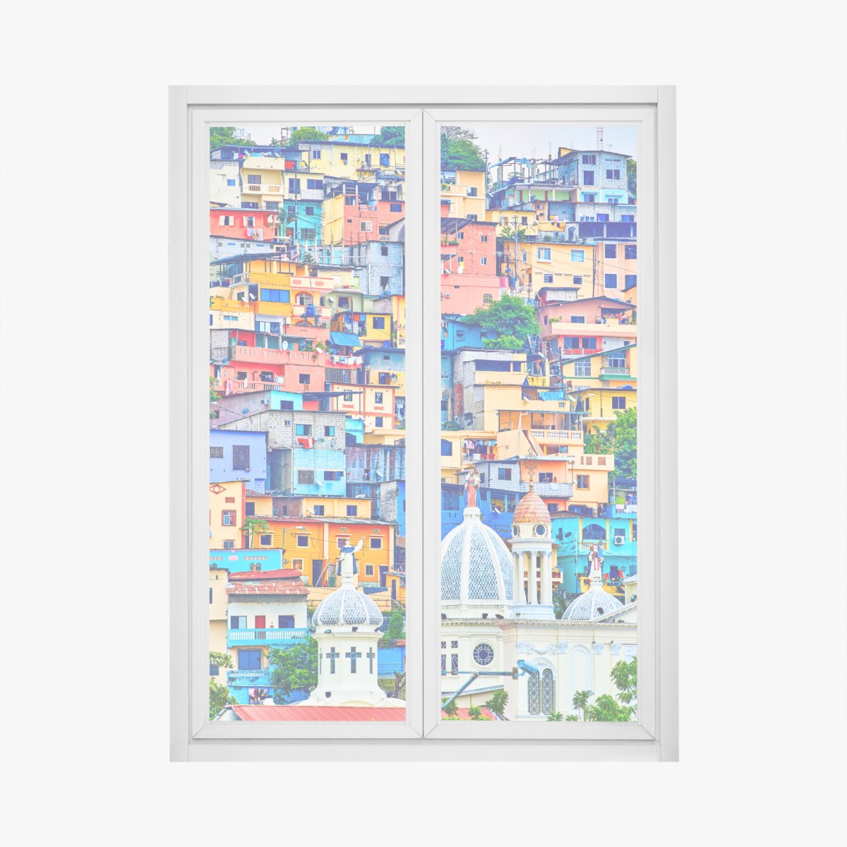 Fensteraufkleber bunte häuser von Las Peñas am Santa Ana hügel, Guayaquil – Wallnifity®